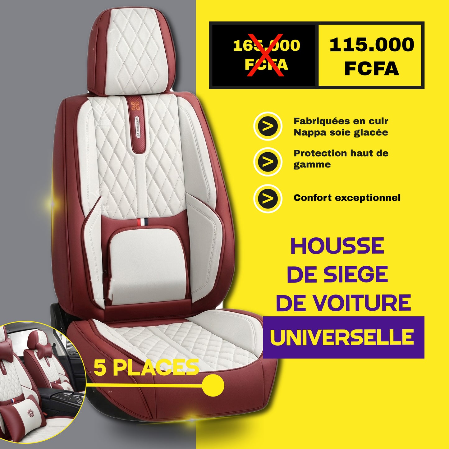 FB- Brazza - Housses de Siège Universelles 5 Places en Cuir