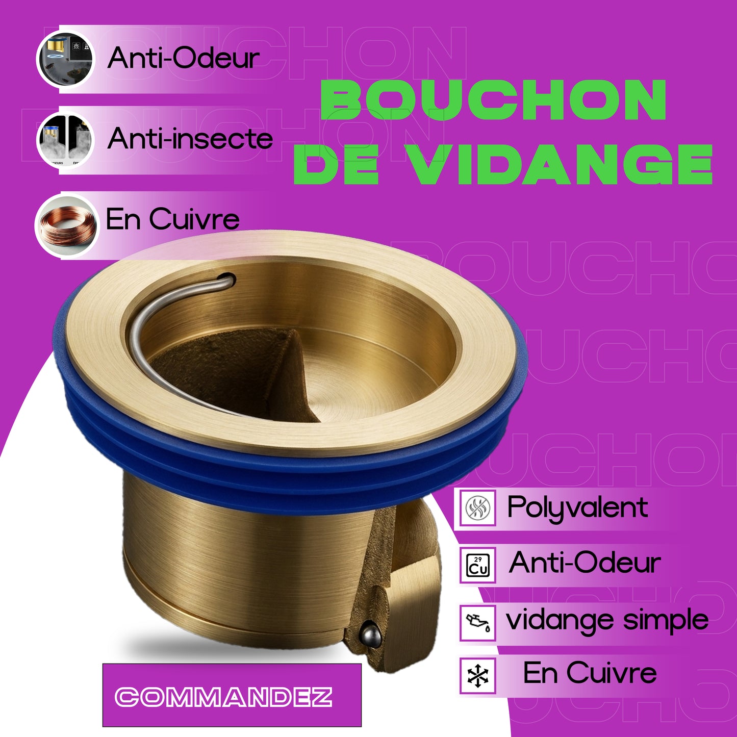 Pack de 2 bouchons anti-odeur pour toilettes, prévention des insectes et désodorisation