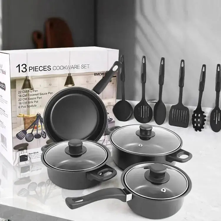 🍳 Batterie de Cuisine 13 Pièces – Marmites, Poêles & Couvercles | Édition Nouveauté 2025