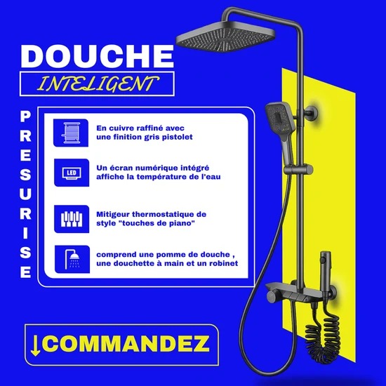 Colonne de Douche intelligente pressurisée à température constante à effet pluie 4 en 1