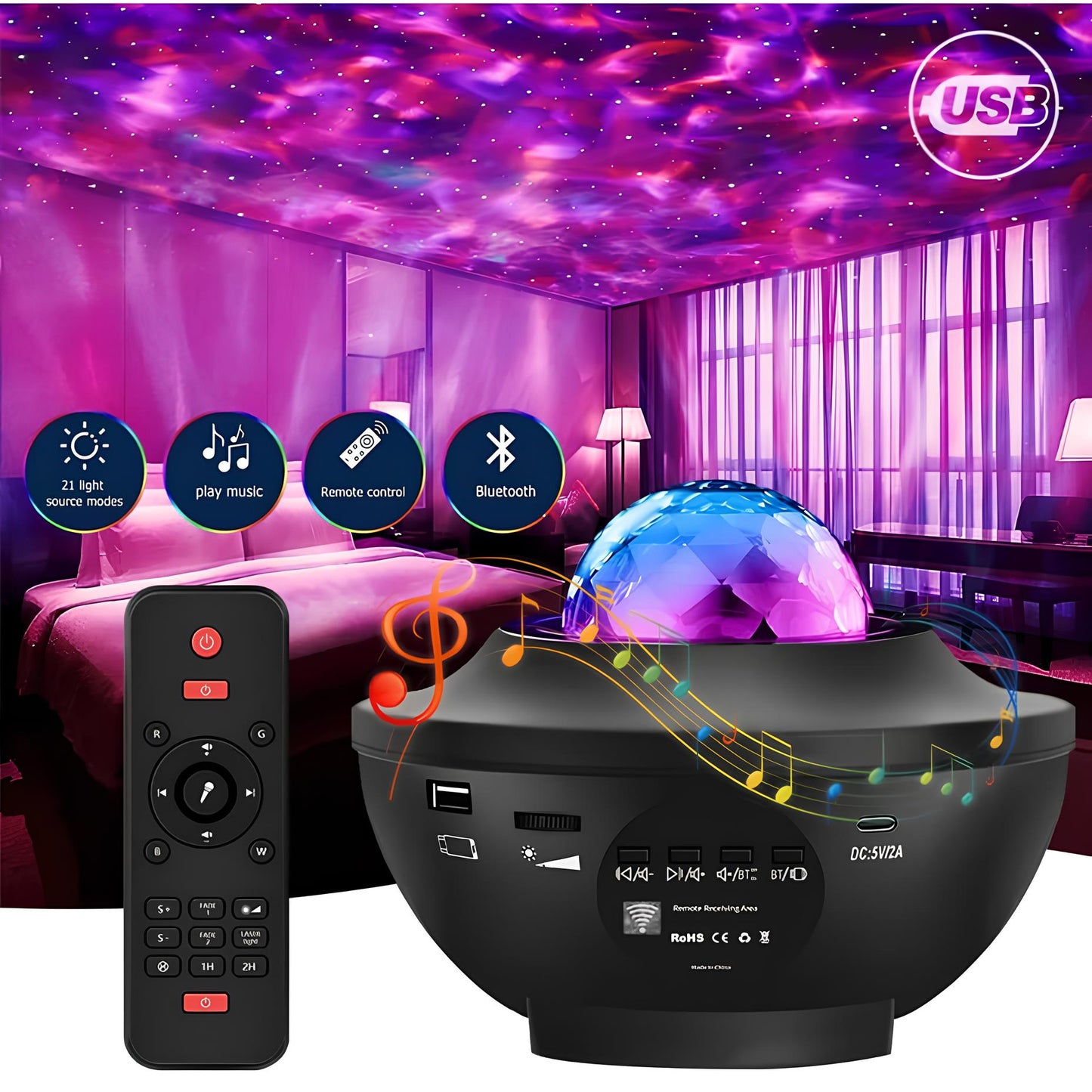 Projecteur Galaxie  étoilé avec 2 haut-parleurs Bluetooth intégré : Musique + Décor Chill pour vos soirées arrosée