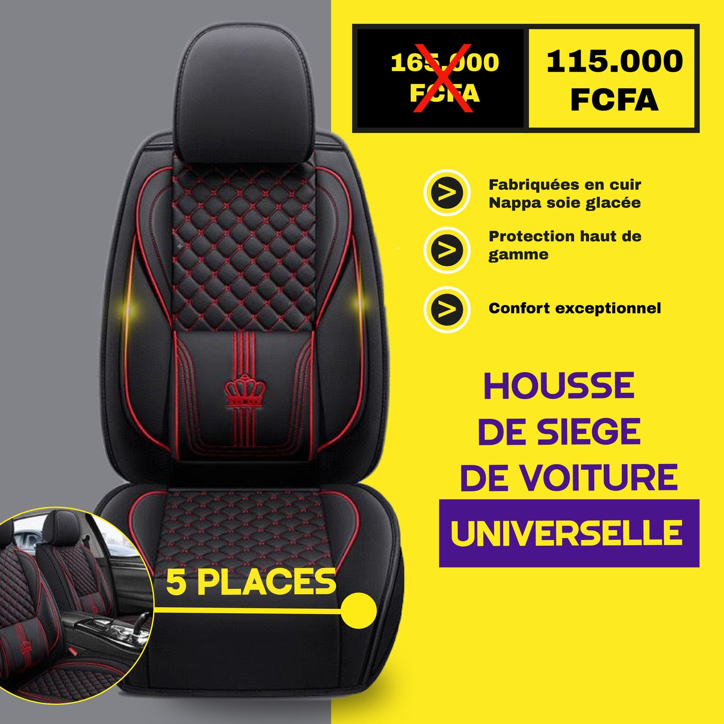 FB-CI - Housses de Siège Universelles 5 Places en Cuir