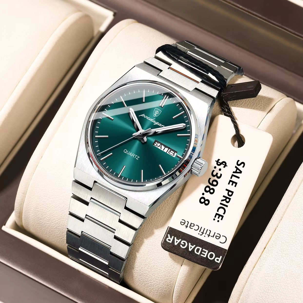 Poedagar Montre Ronde  pour Hommes en Acier Inoxydable - Collection Élégance et Fonctionnalité